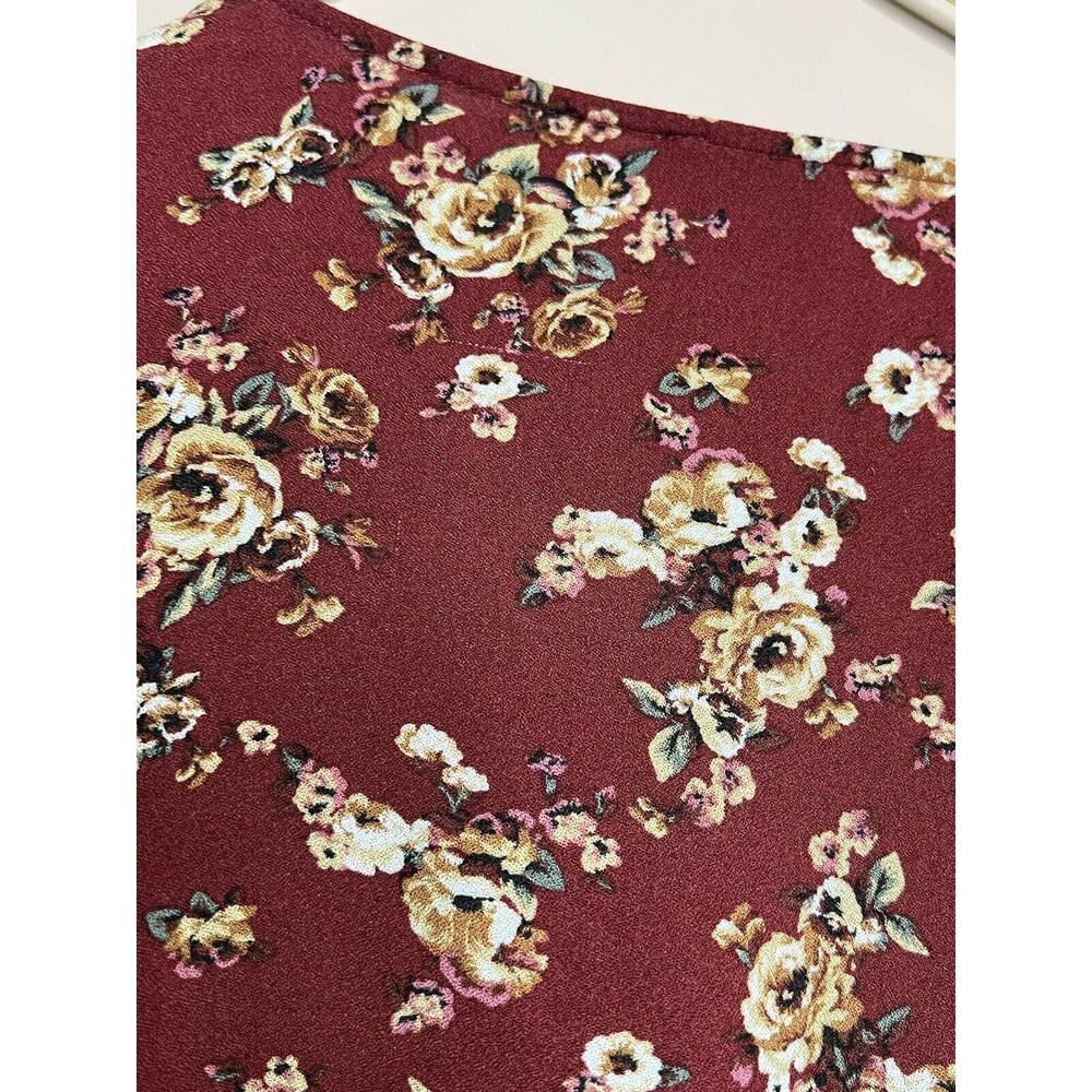 Forever 21 Burgundy Floral Lace-Up Crop Top Blouse Boho - Picture 6 of 7